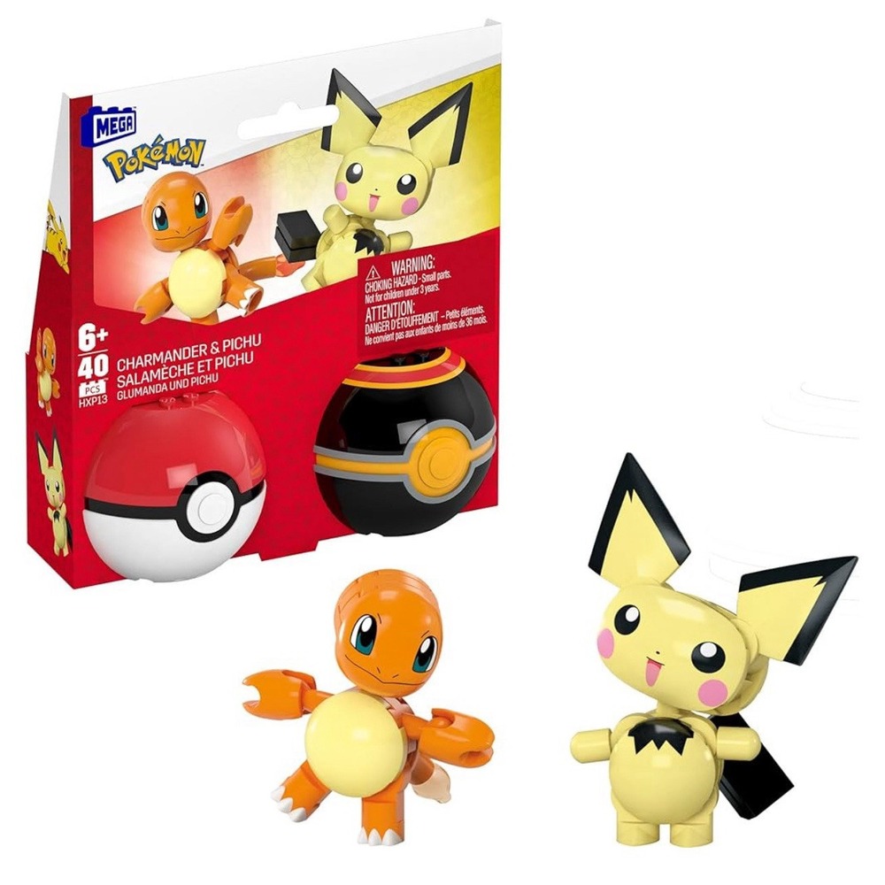 Pokemon Pokeball 2-Pack Pokeball Charmander & Pichu Building Toy Kit MEGA Brand